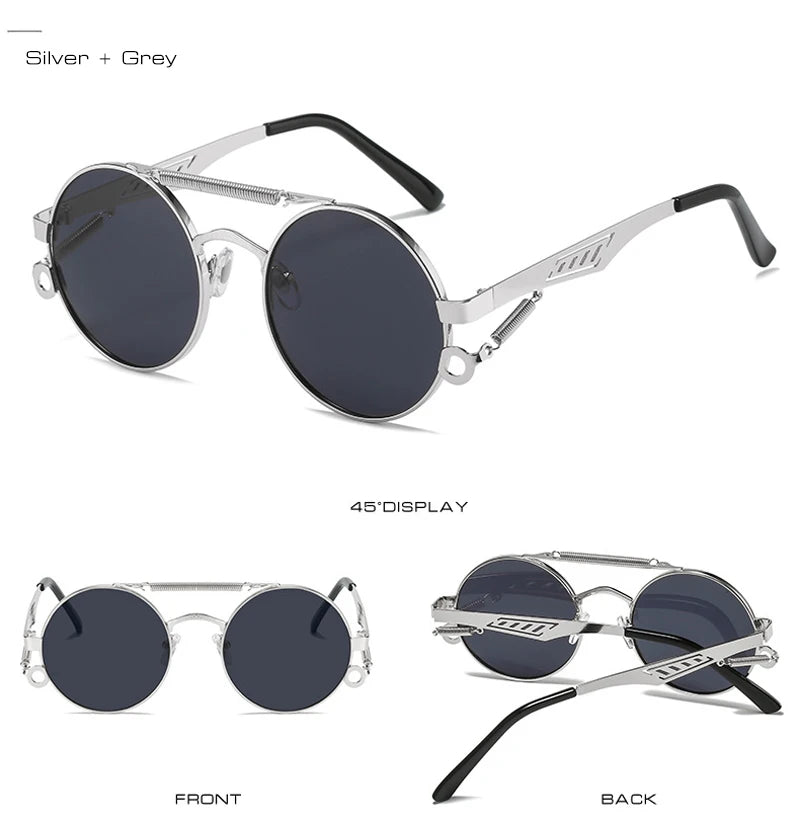 SHAUNA Retro Metal Double Bridges Round Sunglasses Women Fashion Gradient Mirror Eyewear Men Trending Punk Spring Sun Glasses