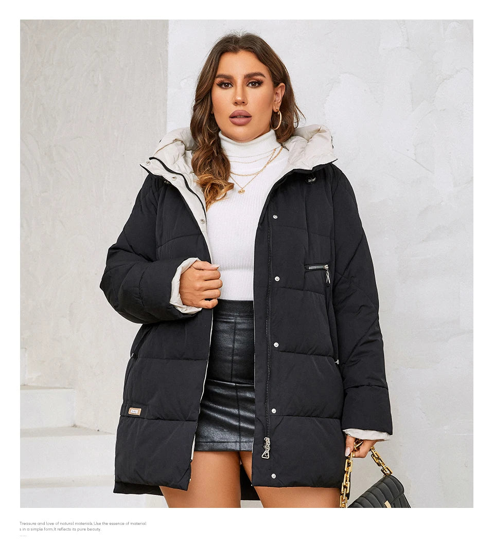 HaiLuoZi 2023 New Plus Size Women Winter Jacket XL-6XL Thick Female Outwear Slant Pockets High-quality Quilted Women's Coat 1115