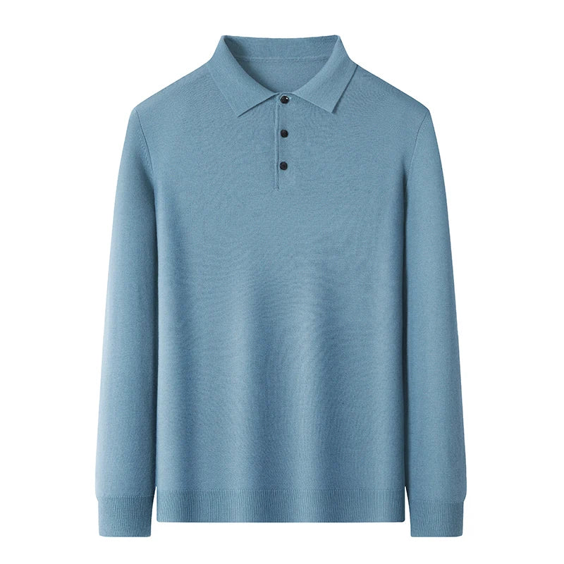 Men's Fine Wool Sweater Polo Collar Pullover Spring Autumn New Cashmere Knitwear Smart Casual Loose Men's Shirts Warm Soft Tops