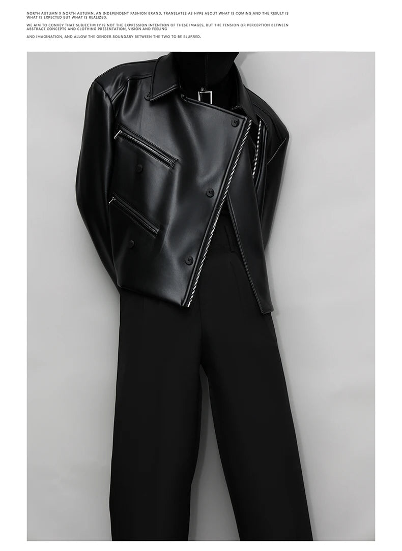 Mauroicardi Spring Autumn Oversized Cool Pu Leather Jacket Men Long Sleeve Stand Collar High Quality Luxury Designer Clothes