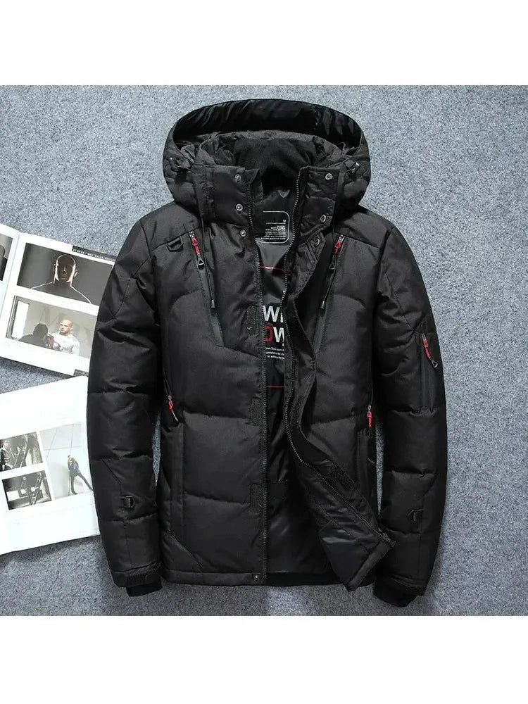Winter Thickened Men Down Jacket Climbing Hunting Hooded Warm White Duck Down Coat Man Casual Lightweight Puffer Jacket Ski Snow