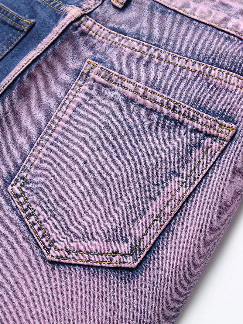 Purple Ripped Men's Jeans Spring Summer Slim Fit Straight Hole Cotton Denim Pants Distressed Destroyed Streetwear 28-40
