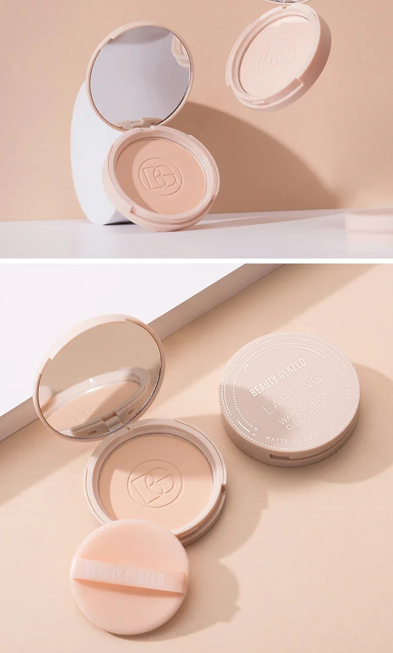 BEAUTY GLAZED Face Powder Oil Control Flawless Long Lasting Waterproof Lipstick Matte Setting Powder Face Makeup With Mirror