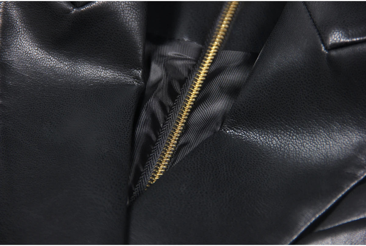 2024 Spring And Autumn New High-end Fashion, Simple Temperament, Slim Slim Skin, Women's Pu Leather Suit Skirt Dress
