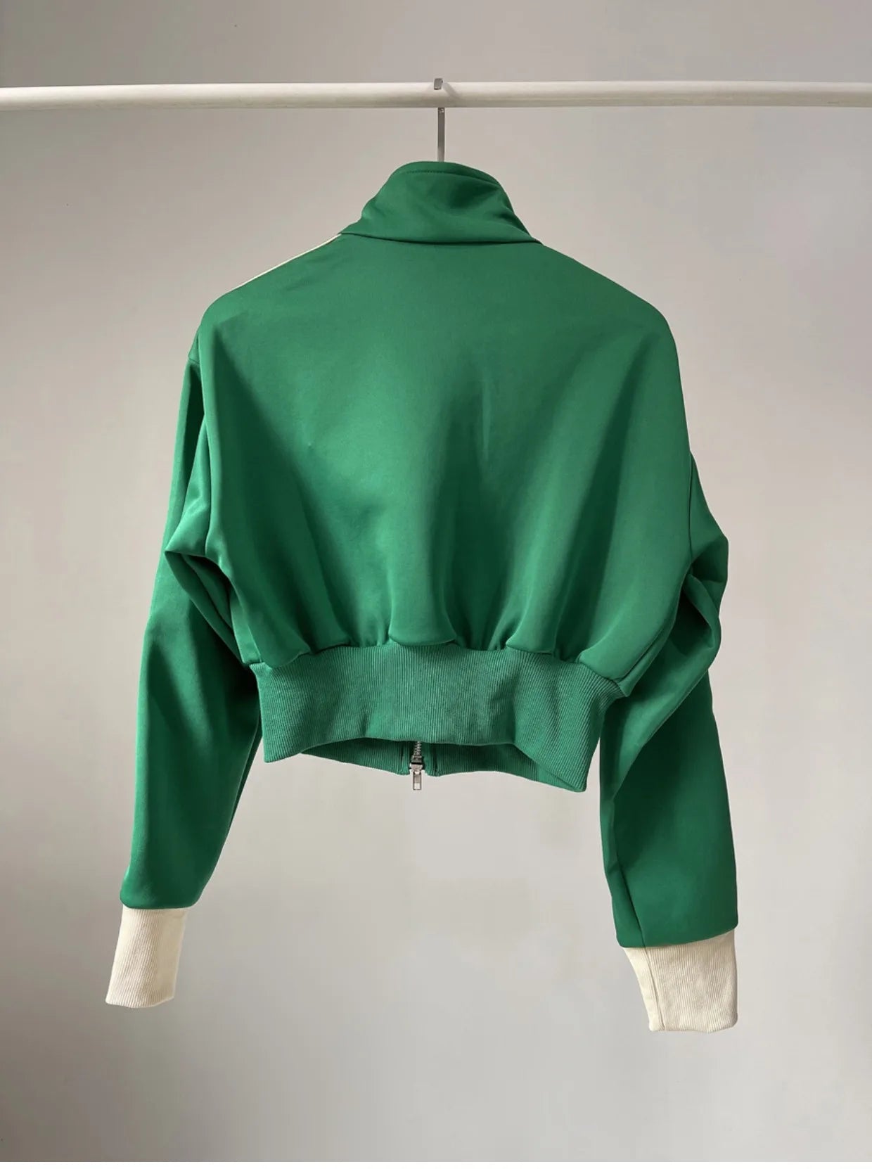 [YOZOU] Spring Double Zipper Baseball Cropped Jacket Women Outerwear Embroidered Striped Green Black White Blue Zip Up Coat