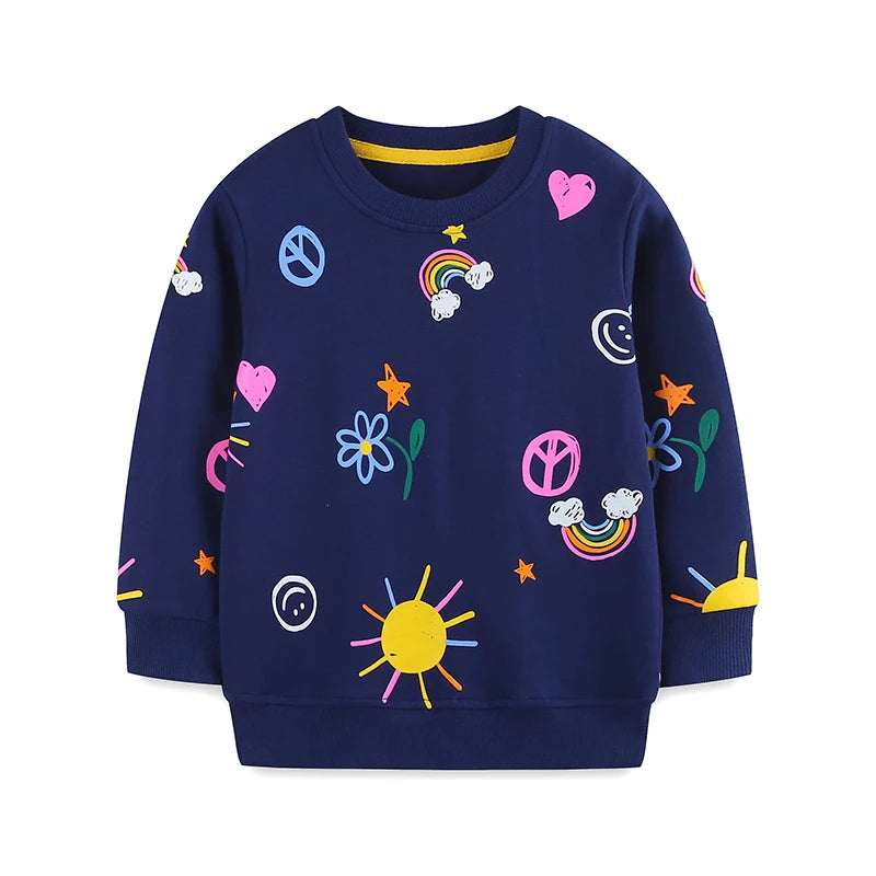 Little maven Children's Clothing Kids Clothes Girls 2026 New Autumn Spring Cartoon Rainbow Flowers Sweatshirts Tops Cotton