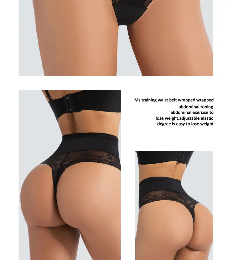 High Waist Tummy Control Women Seamless Panties Sexy Flroal Lace Splicing Thongs Tight Elastic Breathable Soft Lingerie