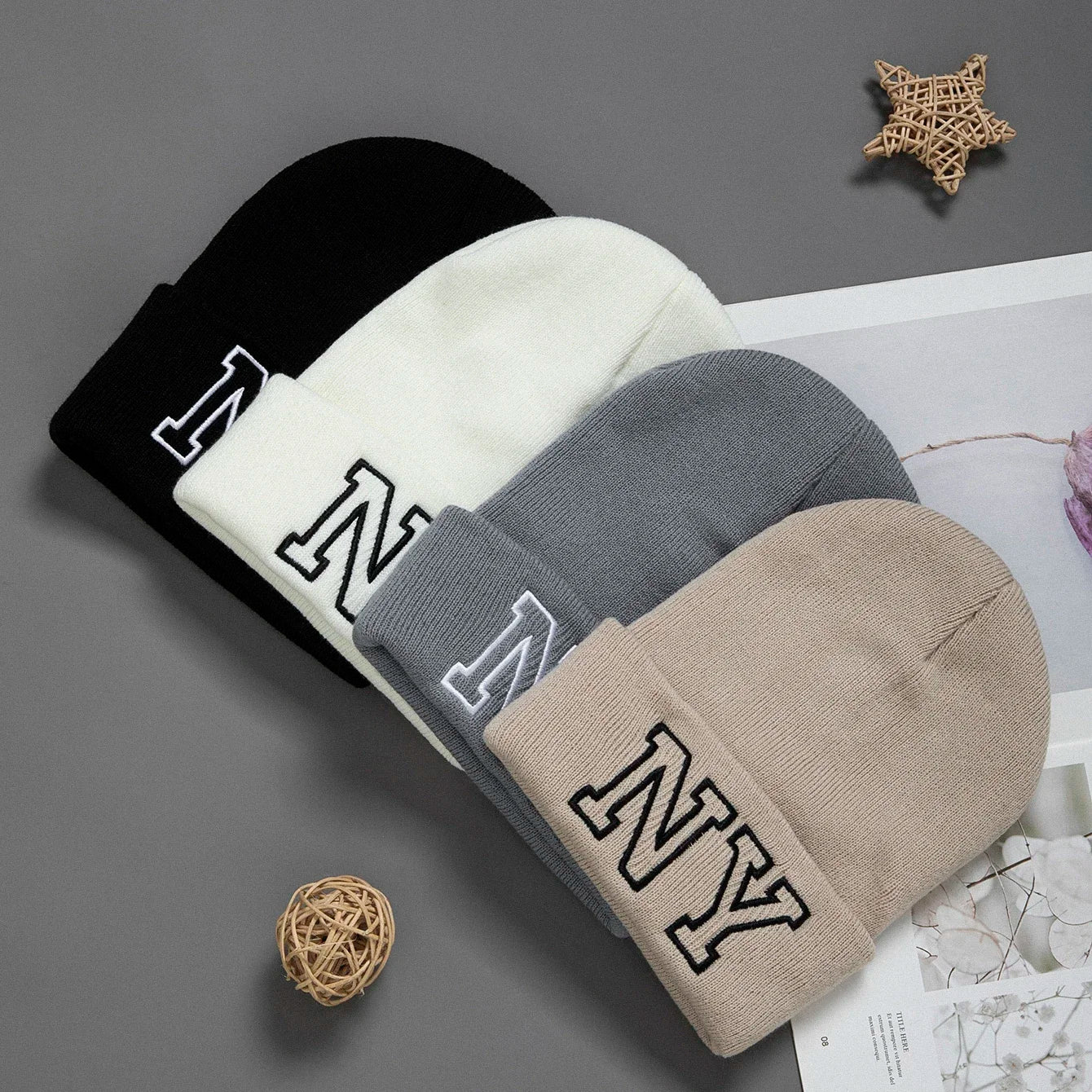 1pc unisex embroidered knitted hat Letters Winter warm woolen hat Fashion all-matching hat