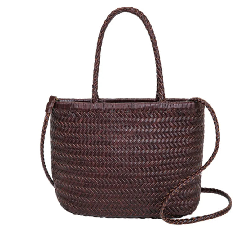 2026 spring new braid bag French basket bag Vintage Boho Gypsy Aztec Ibiza Genuine Leather Messenger Bag  female ins style