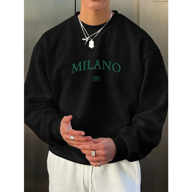 Men's Autumn/Winter Fashionable Casual Loose-Fit Printed Fleece Crewneck Long-Sleeve Hoodie