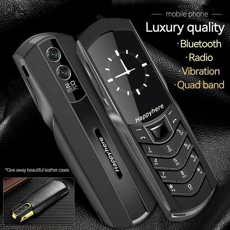 New Unlock V8 Bar Luxury Metal Handmade Phone Quad band Dual Sim Leather case Bluetooth FM Radio Push-button mobile phone
