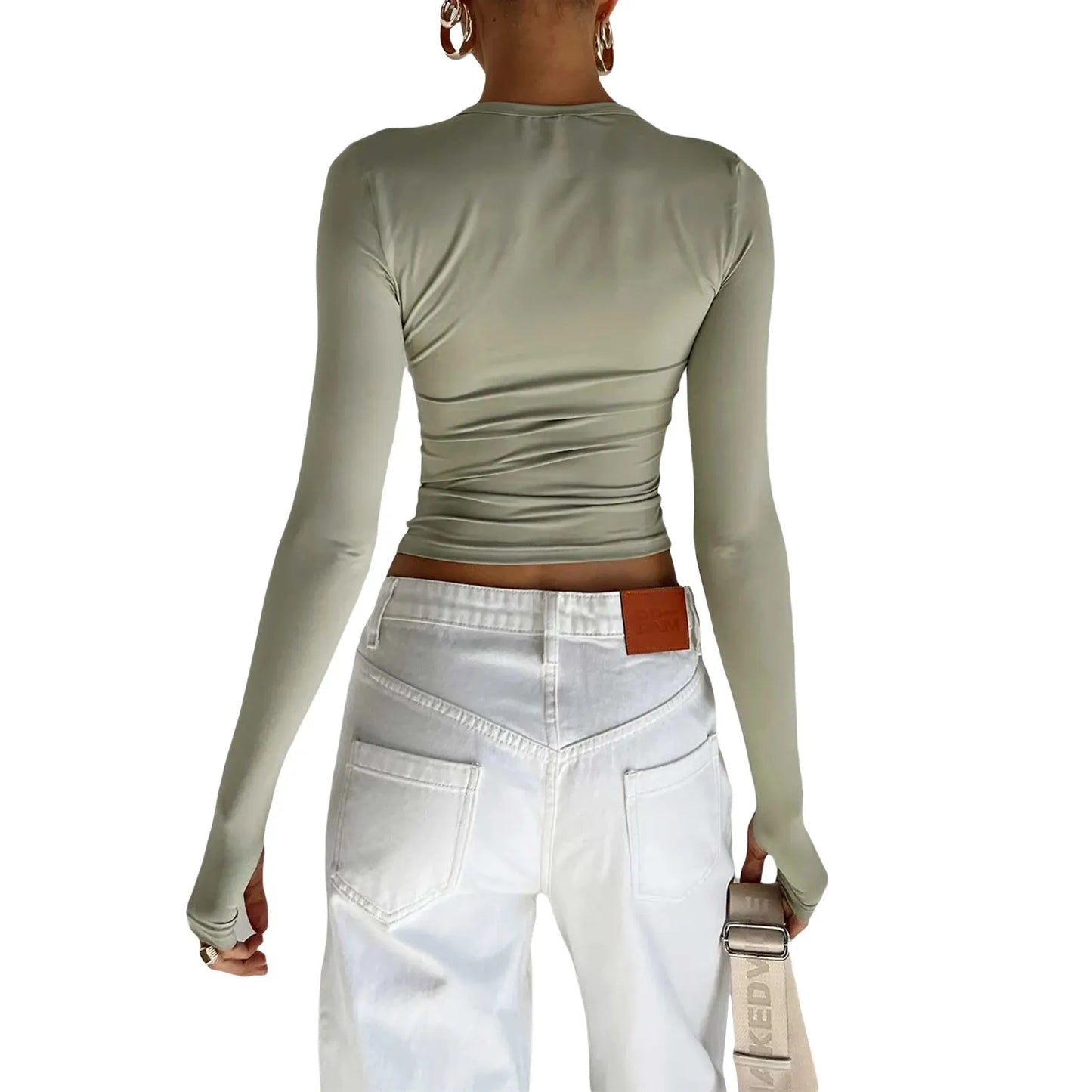 Y2K Long Sleeve T-Shirts for Women Spring Autumn Slim Fit Casual Pullovers Female Basic Tees Tops with Thumb Holes Streetwear