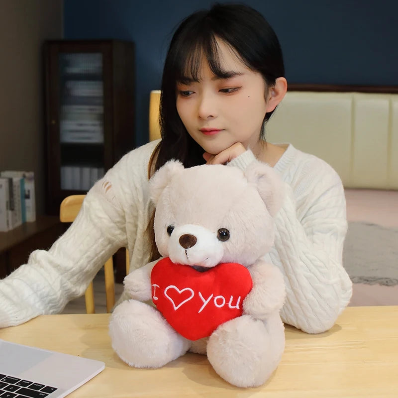 28CM Lovely Teddy Bear Plush Toys Cute Bear Holding Heart I Love You Stuffed Doll Girls Lovers Valentine's Day Gift