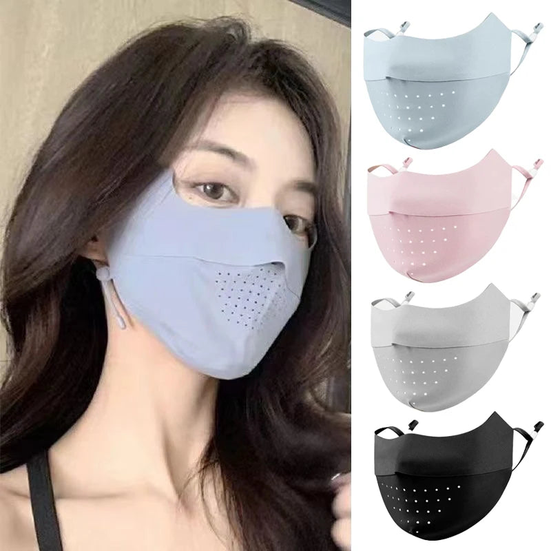 Summer Ice Silk Face Mask UV Sun Protection Respirator Men Women Adjustable Breathable Mask for Outdoor Running Cycling Sports