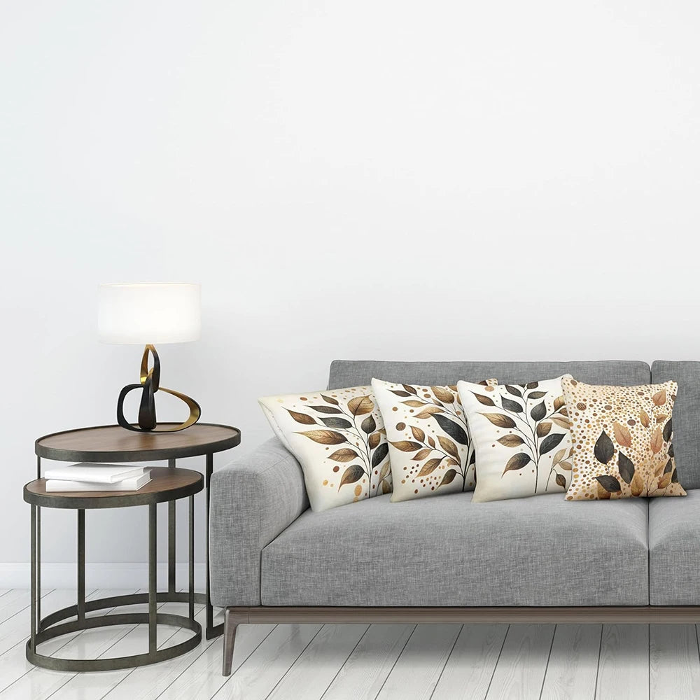 Golden - Brown Leaf Shadows, Autumn - themed PillowcasesBedroom Sofa Decorative Cushion Cover with Zipper Pillowcase