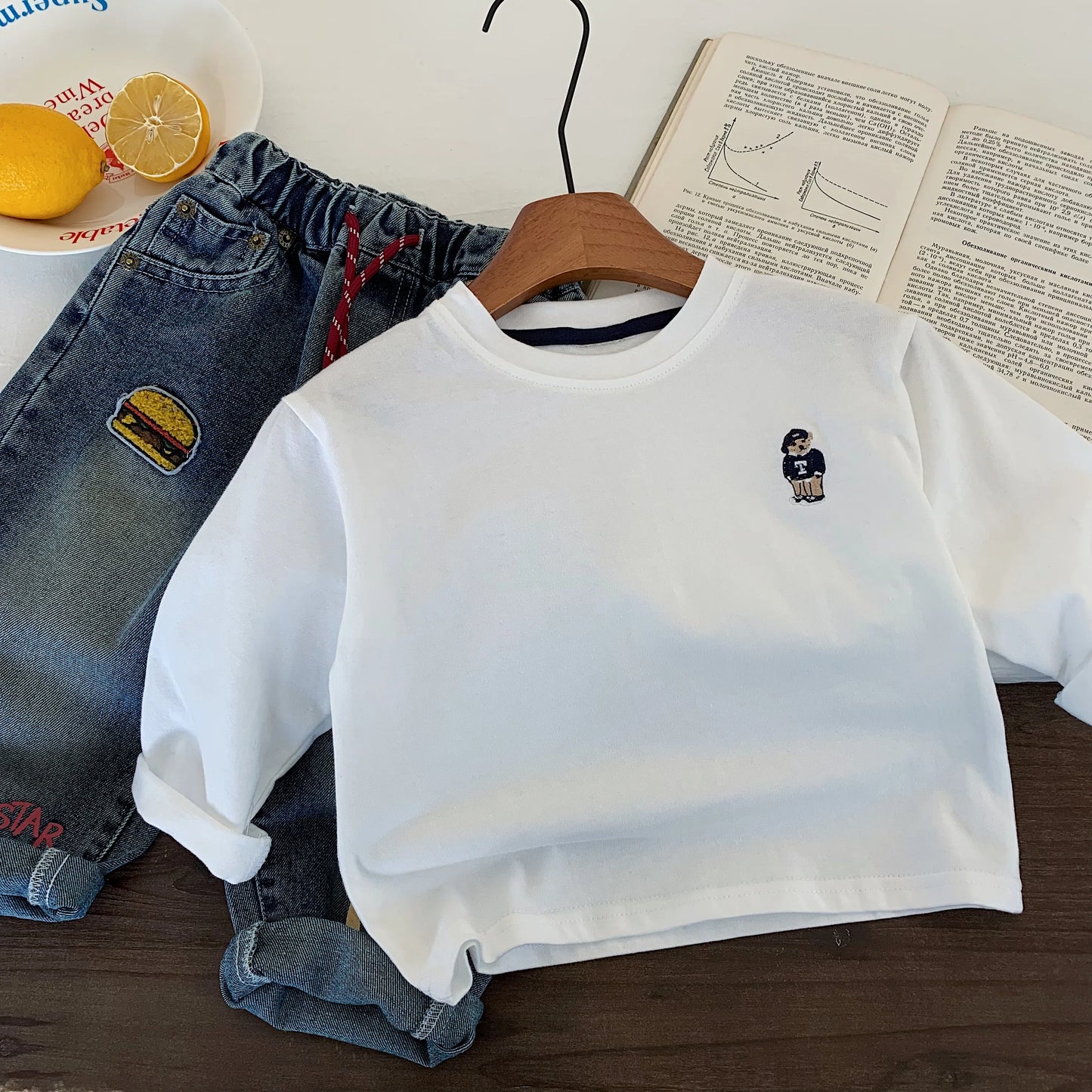 Children's T-shirt Spring Boys and Girls Striped Bear Base Shirt Baby Versatile Long Sleeve T Trendy