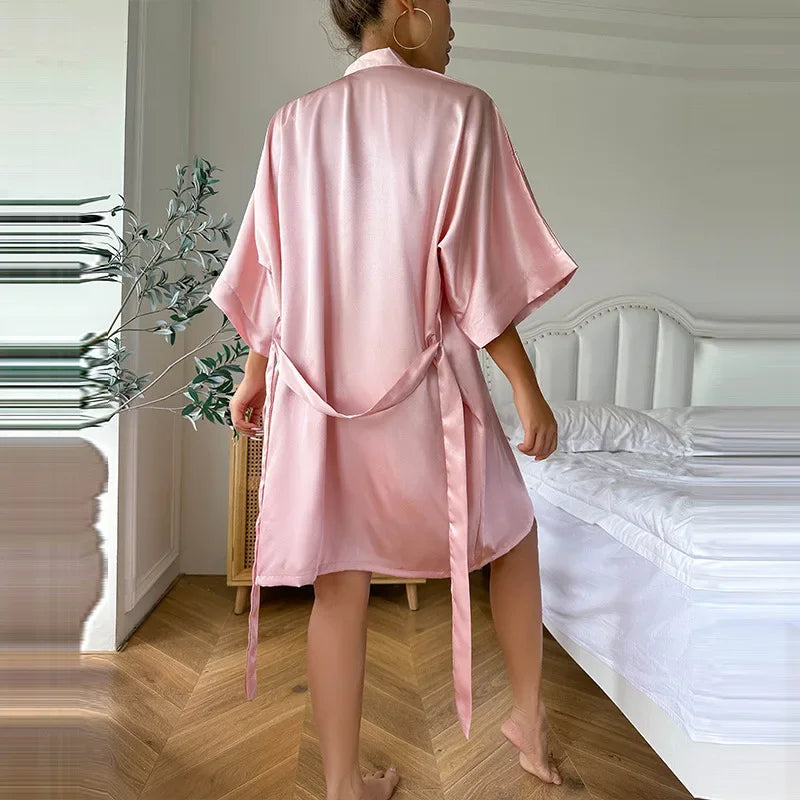 Silk Satin Women Nightgown Set Sleeveless Sling Dress & Long Sleeves Waist Belt Robe 2 Pieces Female Sleepwear Autumn Nightwear