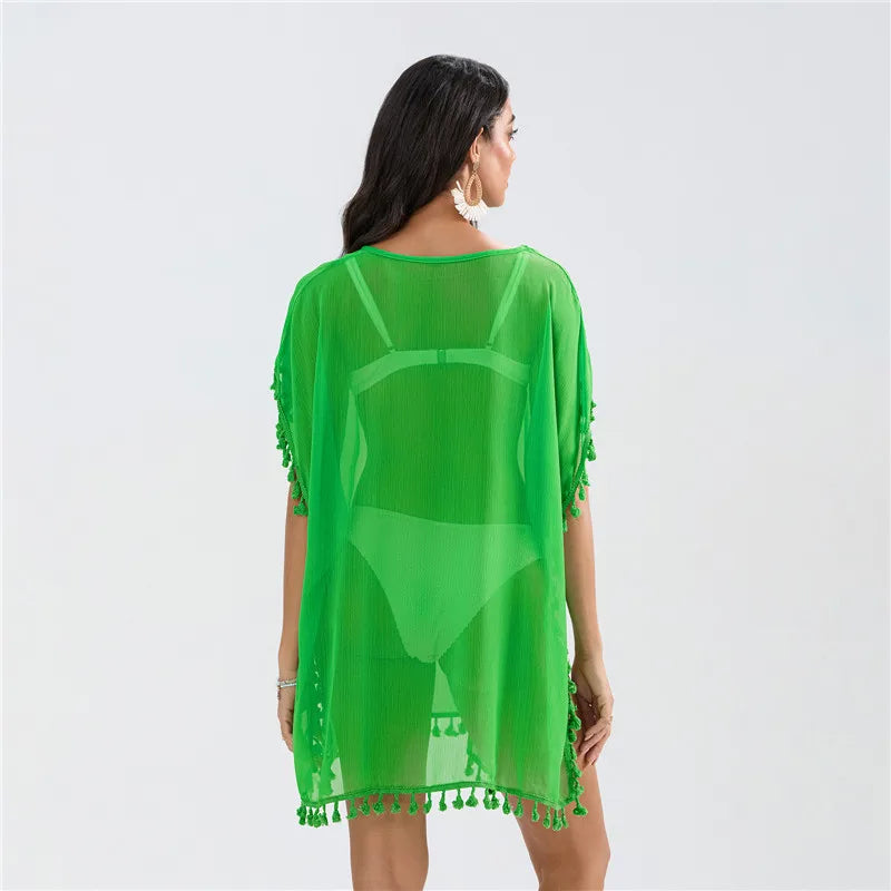 Summer Beach Cover Up For Women Lace Hollow Crochet Swimsuit Beach Dress