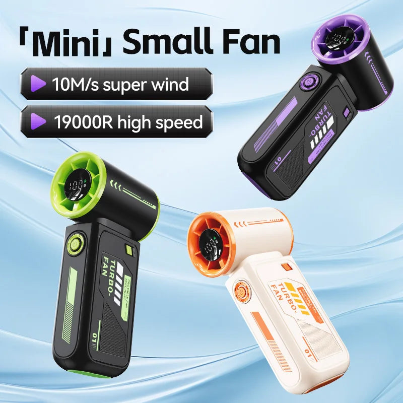 2025 New High Speed Turbo Small Air Cannon Electric Fan Portable Digital Display Handheld Fan USB Charging Fan Outdoor Mini Fan