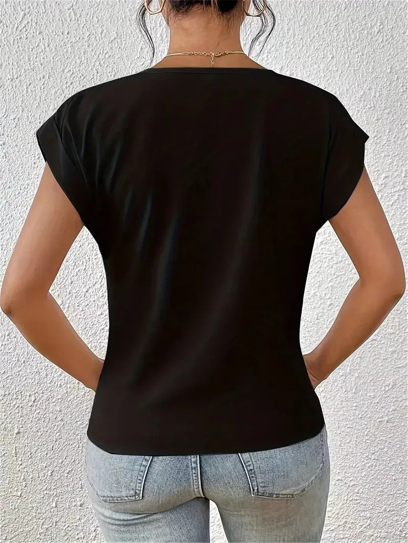 Sexy V Neck Short Sleeve Shirt Blouse Tops Office Lady Spring Summer Casual Loose Solid White Tshirt For Women 2024 Female Tees