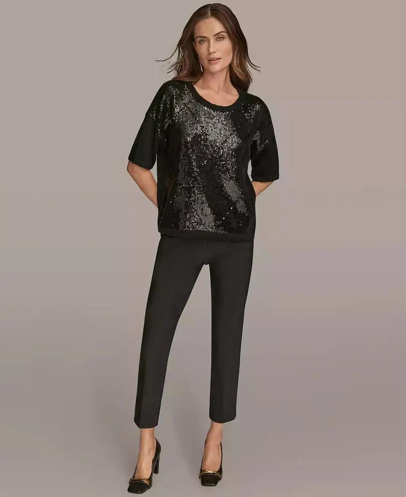 Women's Short Sleeve Sequin Sweater | Donna Karan New York