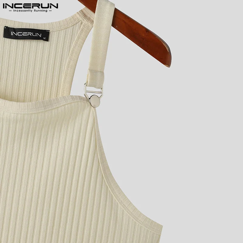 INCERUN Tops 2024 Korean Style New Men's Knitted Pit Strap Vests Summer Casual Streetwear Personality Sleeveless Tank Tops S-5XL