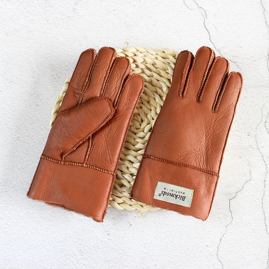 Winter Thickened Children's Sheepskin Fur Gloves Boys and Girls Windproof Warm Students Cold-Proof Leather Finger Gloves