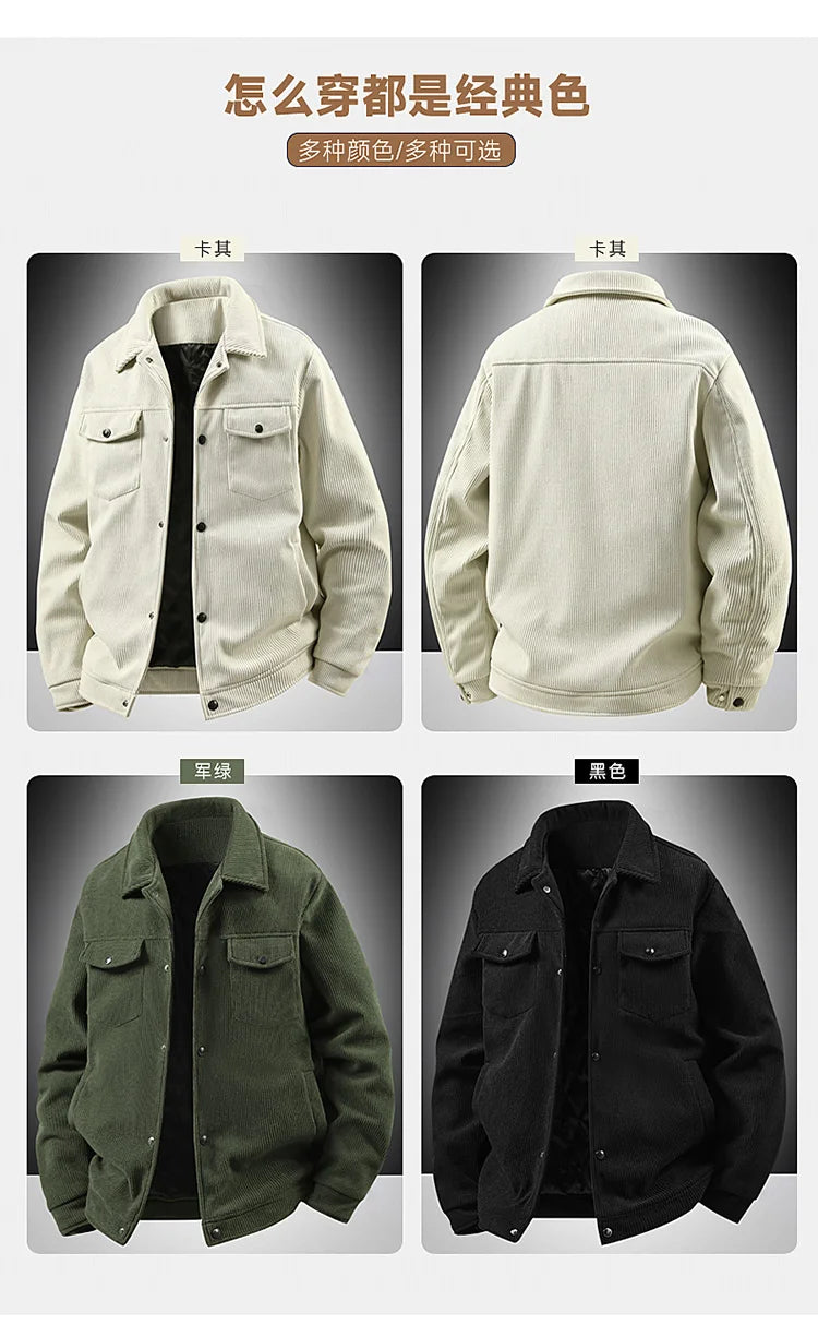 Plus Size 8XL Men Autumn Jacket Cotton Padded Corduroy Coat Male Big Large Loose Fit Business Korean Elegant Work Casual Outwear
