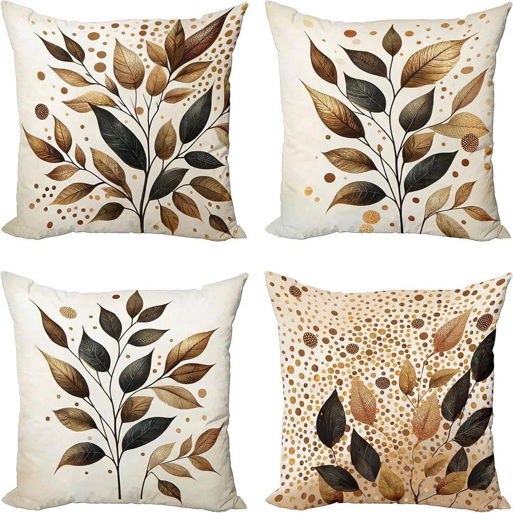 Golden - Brown Leaf Shadows, Autumn - themed PillowcasesBedroom Sofa Decorative Cushion Cover with Zipper Pillowcase
