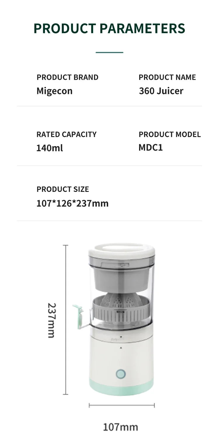 Portable Electric Juicer Juice Lemon Squeezer USB Charging Kitchen Fruit Small Juicer Blender Fresh Separator Press Machine
