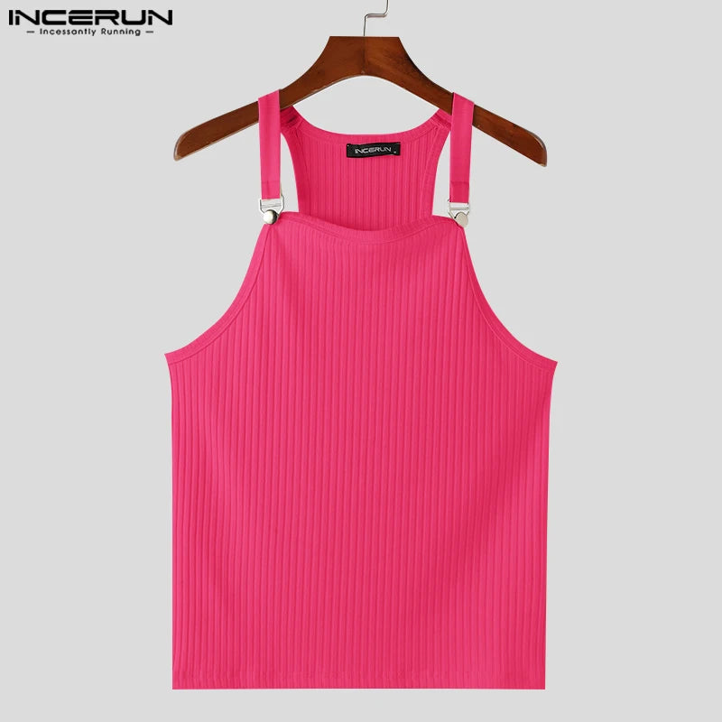 INCERUN Tops 2024 Korean Style New Men's Knitted Pit Strap Vests Summer Casual Streetwear Personality Sleeveless Tank Tops S-5XL