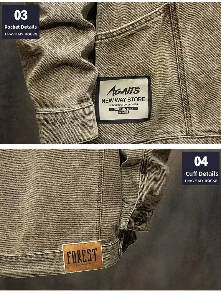 Stylish Versatile Men's Denim Jacket Autumn Spring Trendy Korean Version Casual Long Sleeve Standard Fit Outerwear Coat