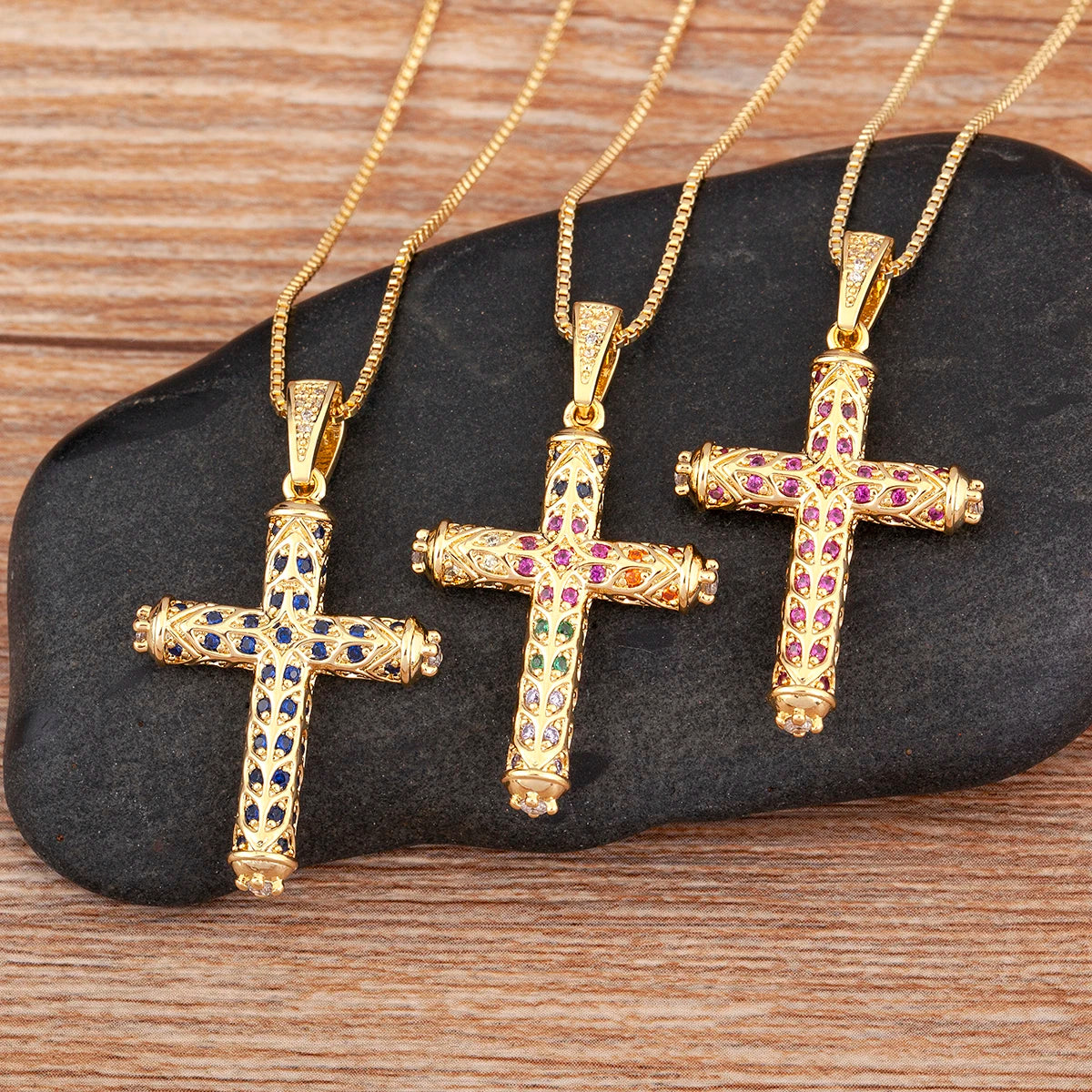Nidin New Arrival Retro Column Shape Cross Pendant Necklace For Female Male Irregular Geometric Shine Zircon Jewelry Accessories