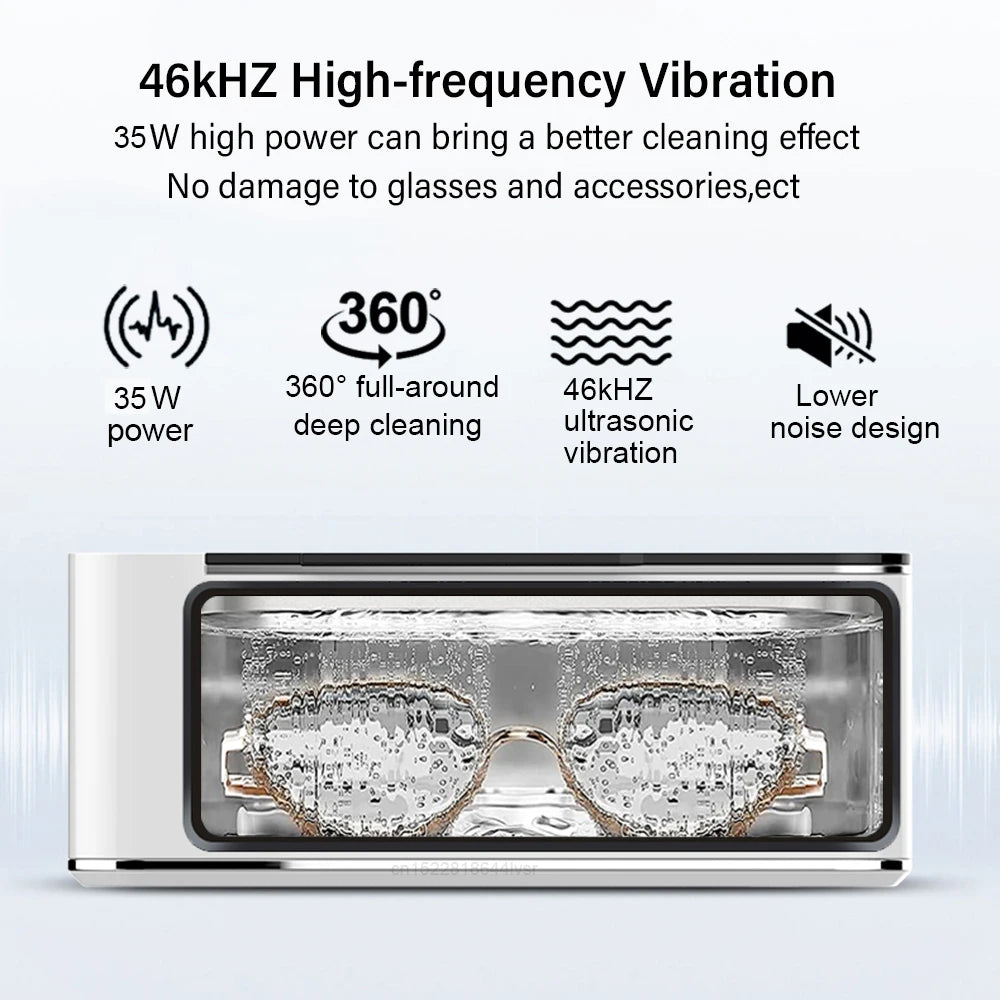 Ultrasonic Cleaner 35W Ultrasound Glasses Cleaning Machine 46KHZ High Frequency Portable Ultrasonic Washing Bath for Jewelry