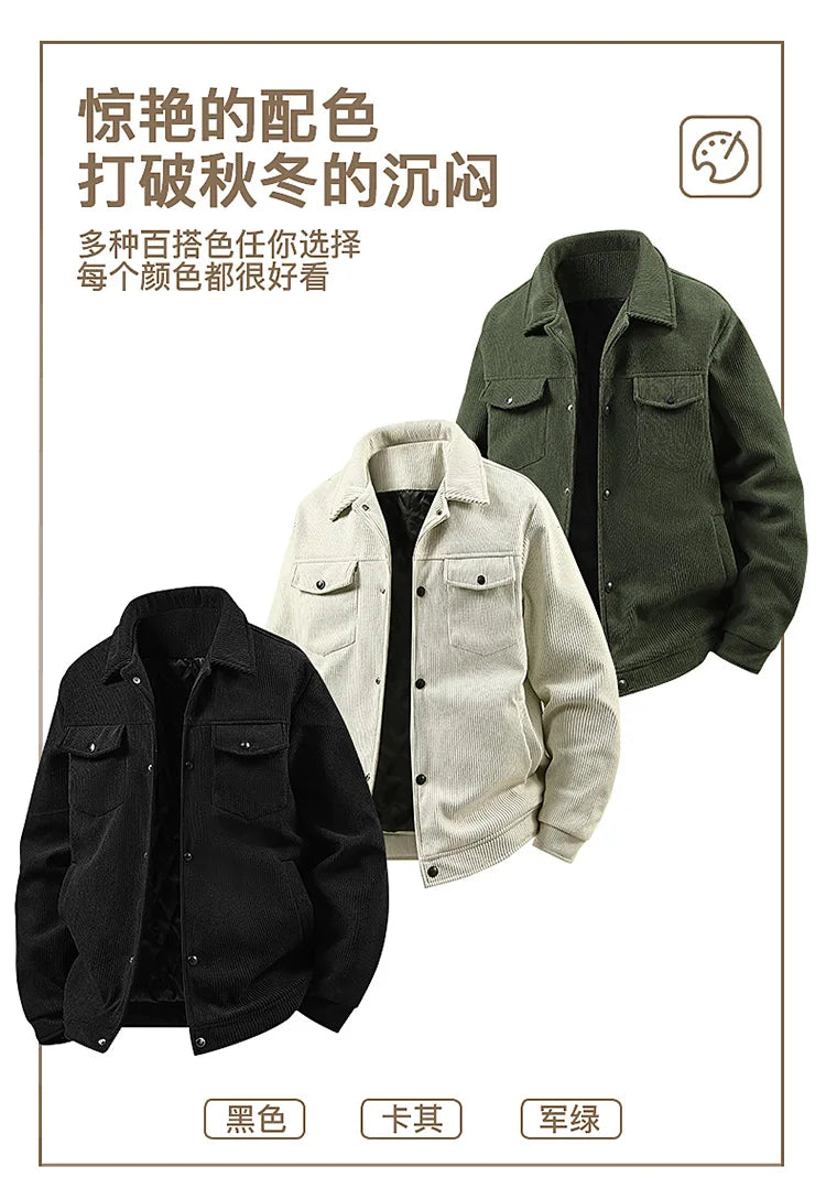 Plus Size 8XL Men Autumn Jacket Cotton Padded Corduroy Coat Male Big Large Loose Fit Business Korean Elegant Work Casual Outwear