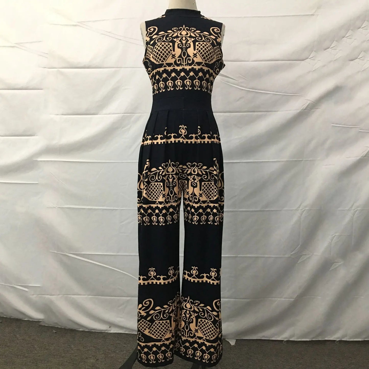 Elegant Women's Wide-leg Long Jumpsuit Spring And Summer Fashion Printed Sleeveless Casual Mid-waist Straight Jumpsuit Trousers