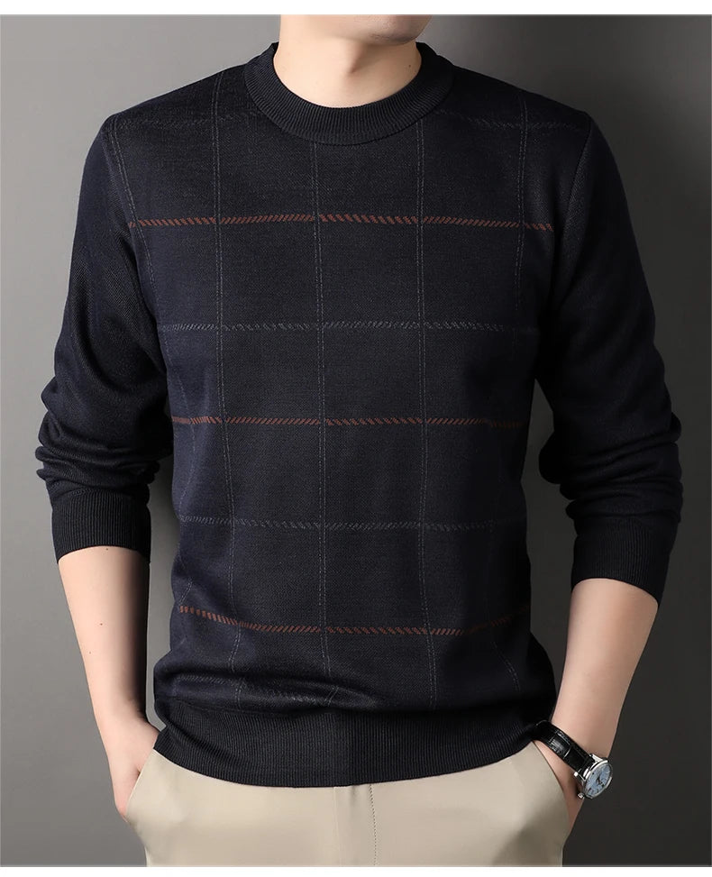 Round Necked Sweater for Men with Plush Insulation and Inner Layer for Men with Bottom Layer Men's Autumn and Winter Black Knit