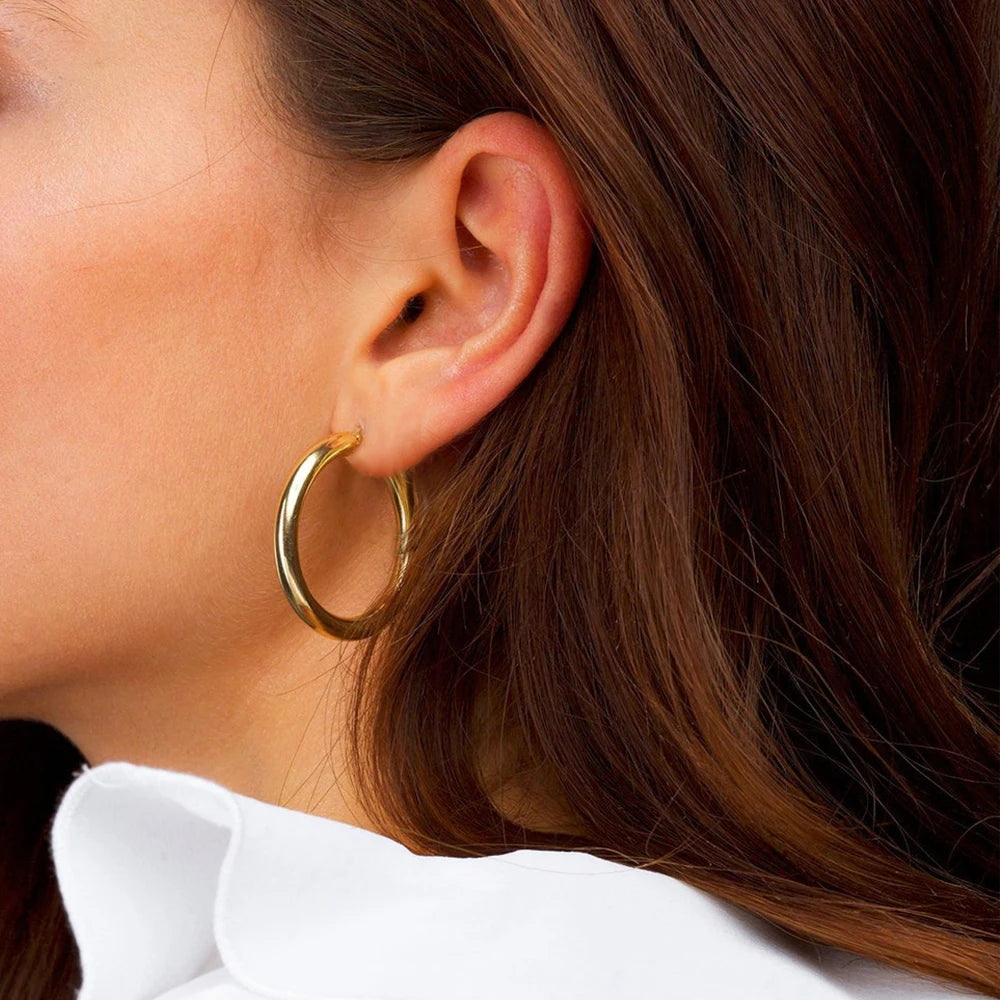 e-Manco Classic Stainless Steel Ear Buckle for Women Trendy Gold Color Small Large Circle Hoop Earrings  Jewelry Accessories