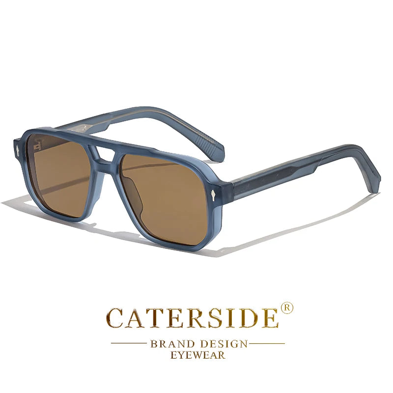 CATERSIDE Retro Punk Sunglasses Men Vintage Flat Top Double Bridges High Quality Sun Glasses Women Travel Party Festival Eyewear