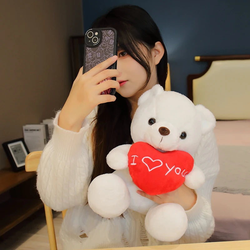 28CM Lovely Teddy Bear Plush Toys Cute Bear Holding Heart I Love You Stuffed Doll Girls Lovers Valentine's Day Gift