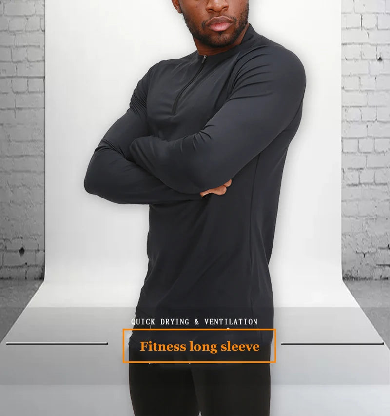 Men's Long Sleeve Fitness T-Shirt Quick Dry Breathable Sportswear Outdoor Running Basketball Elastic Sports Slim Tops Clothes