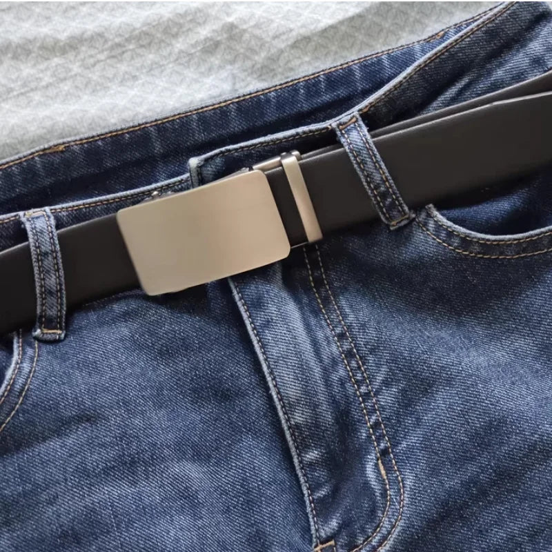 Simple men's belt black automatic buckle ratchet belt genuine leather belt best match jeans suit pants business casual belt men