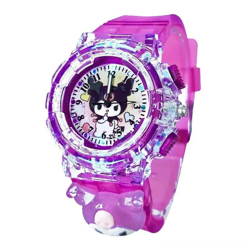Sanrio luminescence Cinnamoro Kuromi 3D Pattern Child Wrist Watch Cute Watch Cartoon Christmas Watchband Kids Gift
