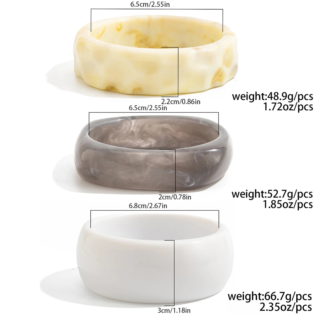 Salircon 4 Styles Vintage Punk Irregular White Resin Cuff Elastic Bangles Women Boho Wide Geometric Bracelets Y2K Jewelry Gifts