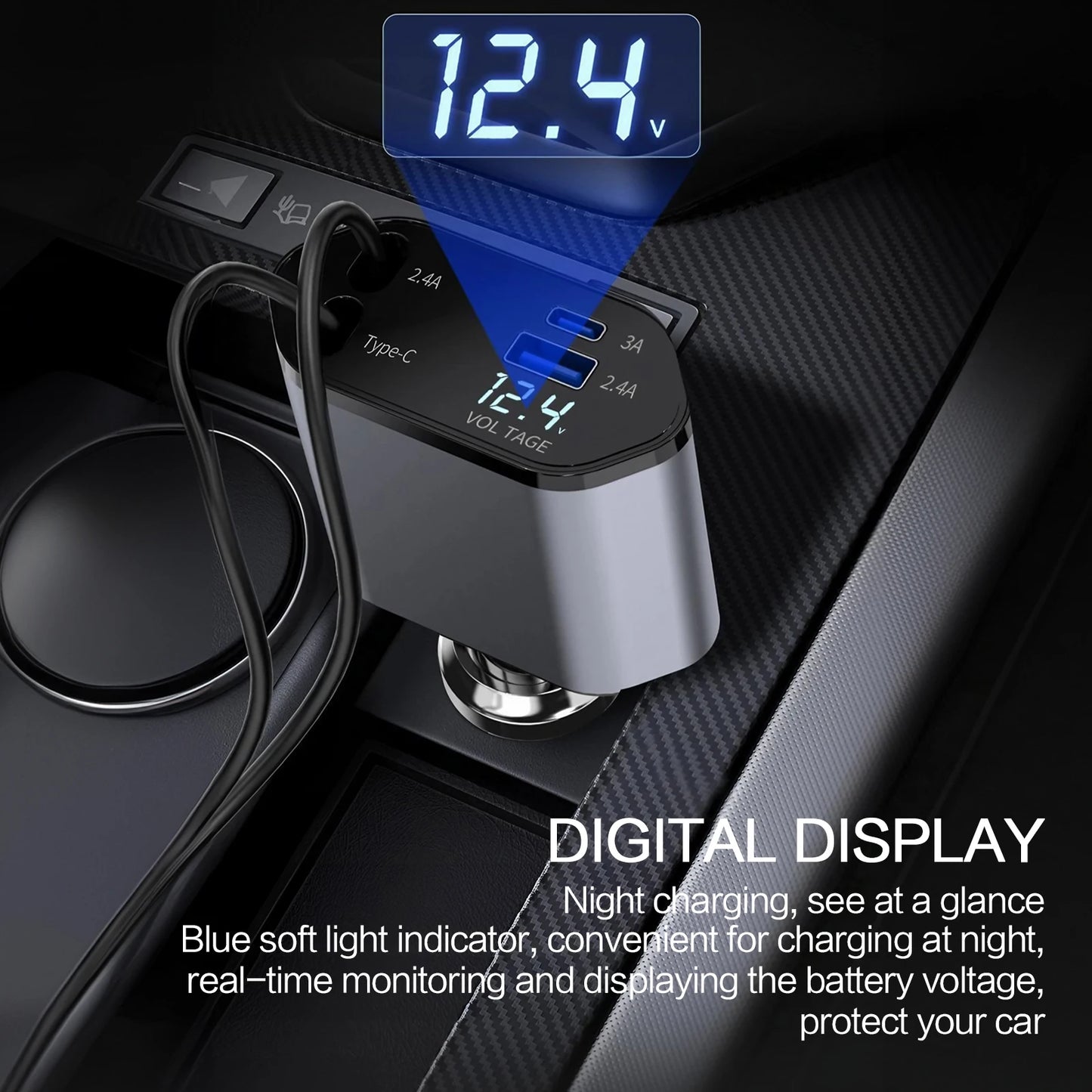 High Quality 3.1A Dual USB Car Charger 2 Port LCD Display Voltmeter 12-24V Cigarette Lighter Socket Car Charger Adapter