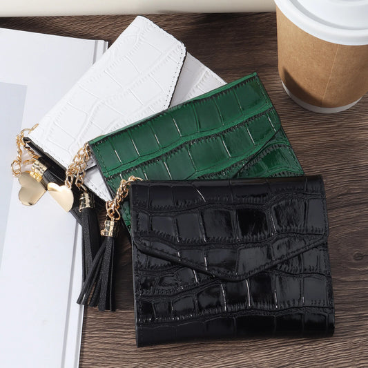 Fashionable metal heart-shaped and tassel decorated small wallet coin pocket small wallet three fold women's wallet mini, women'