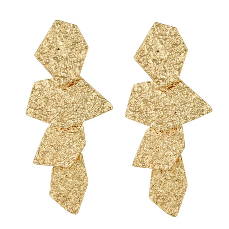 European Exaggerate Metal Statement Earrings for Women Vintage Fashion Round Star Leaf Irregular Geometry Long Earrings Jewelry