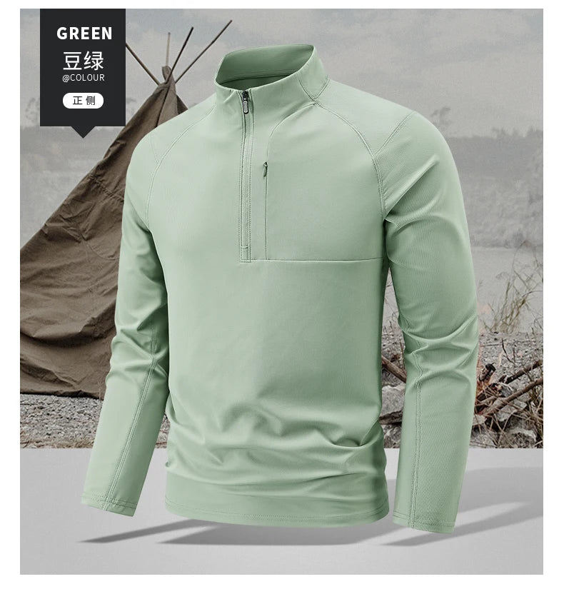 Quick Dry Men's Polo Shirt Stand Collar Pullover Male Long Sleeve Half Zipper Spring Big Size Plus Large 6XL 7XL 8XL Sport Golf