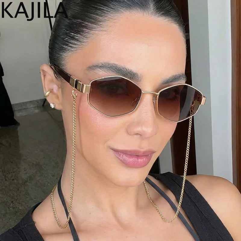 Sexy Small Frame Hexagon Sunglasses Women With Chain 2026 Luxury Brand Designer Punk Sun Glasses For Ladies Shades Gafas De Sol