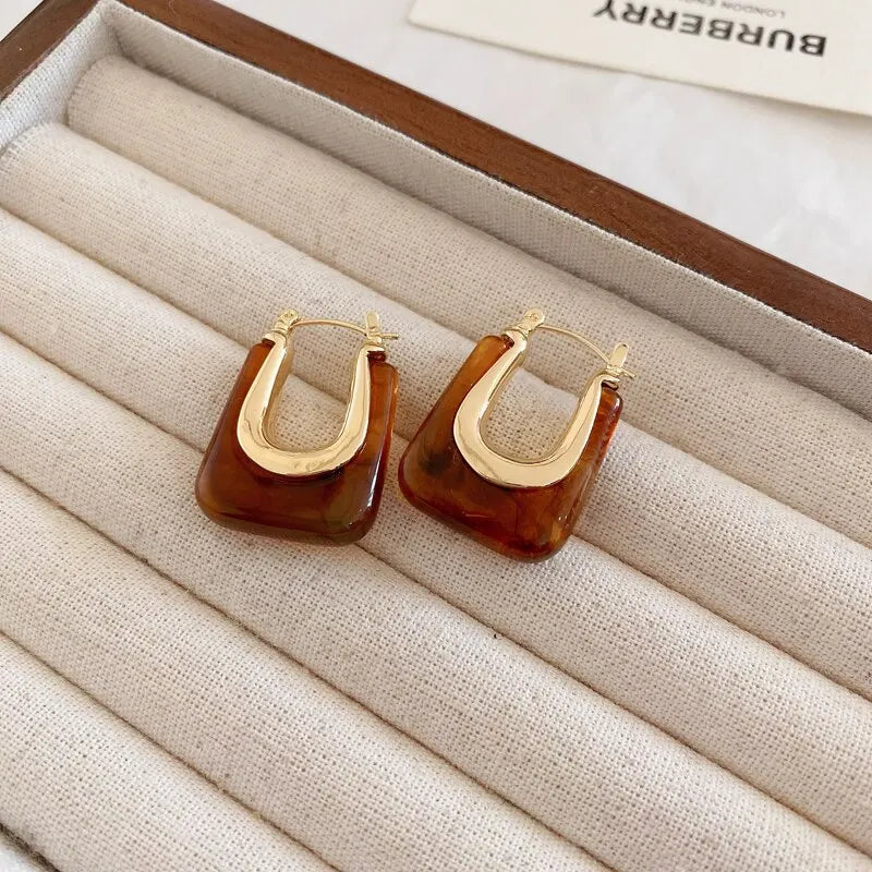 Green Pink Transparent Resin Earrings For Women Girls Geometric Irregular Stud Earrings 2023 New Trendy Ear Jewelry for Party B